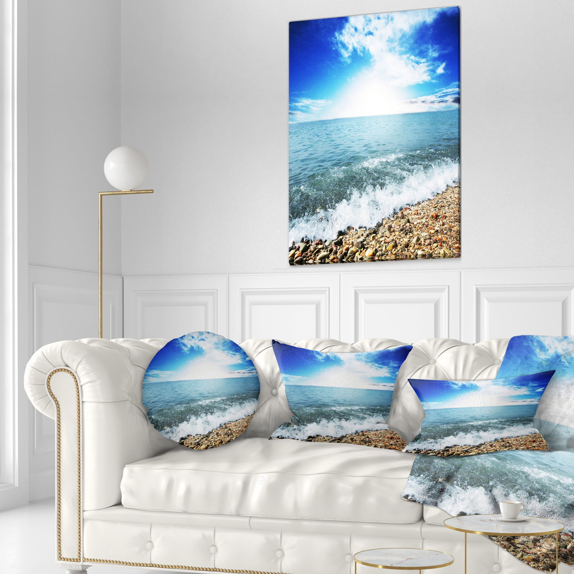 Designart Crystal Clear Blue Sea Waves - Seascape Throw Pillow - 12x20