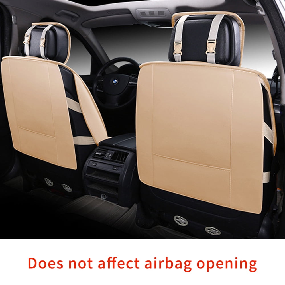 Maidao Universal Faux Leather Car Seat Covers Full Set,Auto Interior Accessories 5 Seat Covers All Season Fit for SUV,Sedan,Van, Airbag Compatible with Pillow Beige
