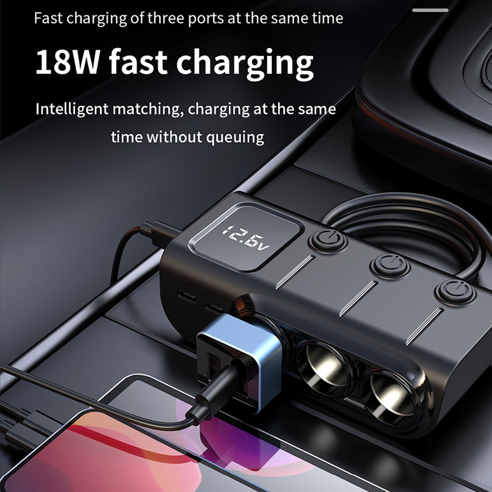 SIMR 3-Socket Car Charger with USB and USB-C Ports photo 5