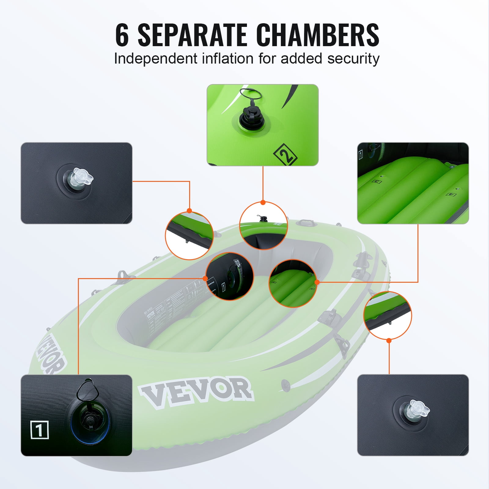 KFFKFF 5-Person PVC Inflatable Boat with Aluminum Oars and High-Output Pump