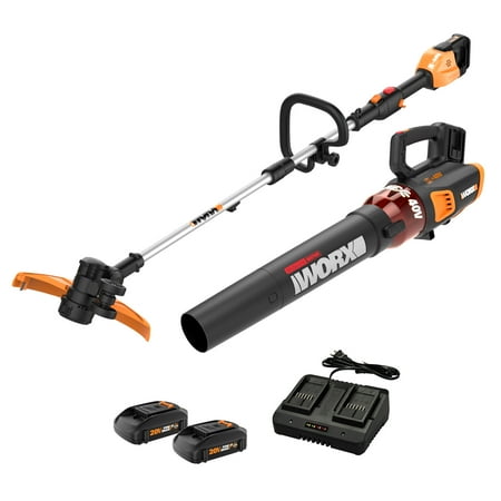 Worx WG927 POWER SHARE 40V Cordless 13in String Trimmer & 430CFM Leaf Blower Combo Kit (2 Tool) with 2 2.5Ah Batteries & Charger