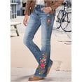 thumbnail image 4 of Women'S Floral Embroidery Mid Waist Mid Stretch Bootcut Jeans with Pockets Blue XL, 4 of 9