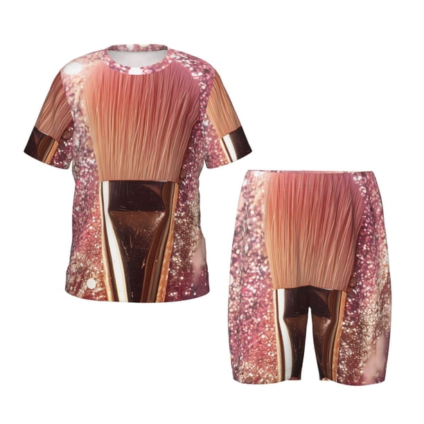 Balery Makeup Brush on Pink Glitter Conjunto de Pijama Infantil de Manga Corta con Estampado – Ropa de Dormir de Algodón Suave-4X-Large