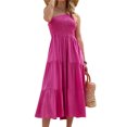 thumbnail image 3 of Vestido de mujer Falda en capas de un solo hombro con diseño fruncido de color puro de una pieza para el verano, 3 of 3
