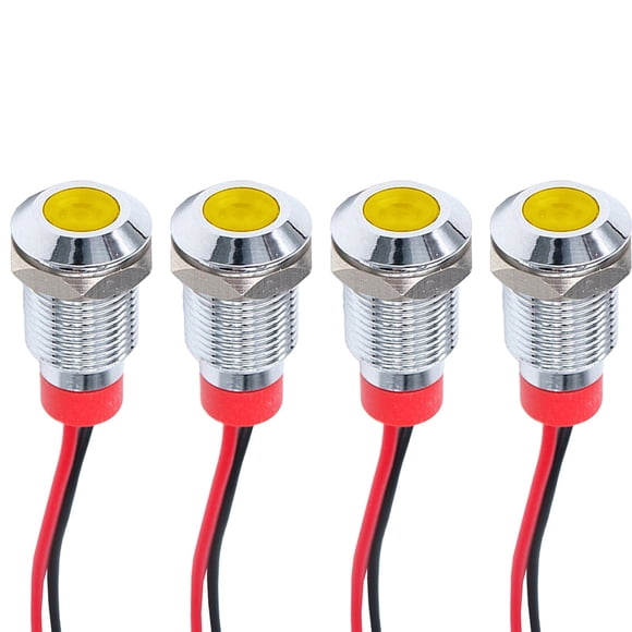 4 Pcs 10mm LED Indicator Light 12-24V Waterproof Signal Light Metal Panel Light - Yellow