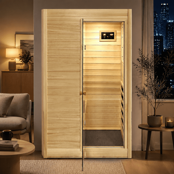 KUNSANA Mini 1Person Home Sauna Far Infrared Sauna Right Door Open Poplar Wood Saunas 905W