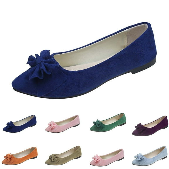 Miluxas Bowknot Ballet Flats Womens Pointy Toe Flat Shoes Suede Dress Shoes Wear to Work Slip On Moccasins