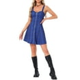 thumbnail image 2 of Vestido sin mangas de mujer con tirantes de cuadros y cremallera frontal en azul y negro, 2 of 6