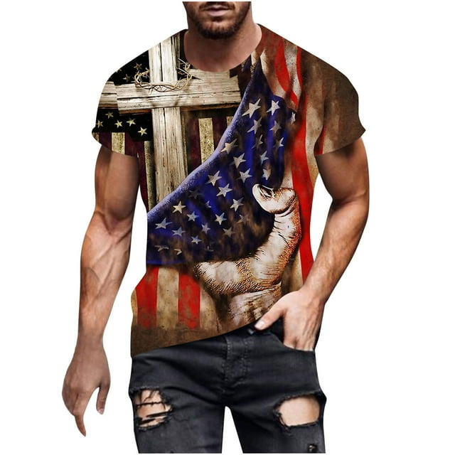 Camisetas Casuales Impresas de Manga Corta en el Patrón de Rayas, Camisetas Ligeras de Algodón a Rayas para Hombres