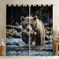 Homewish Jungle Wildlife Bear Blackout Curtains Set of 2 (52x84 Each),Country Fish River Window Curtains,Rustic Farmhouse Cabin Curtains and Drapes For Teens,Ultra Soft Home Decor
