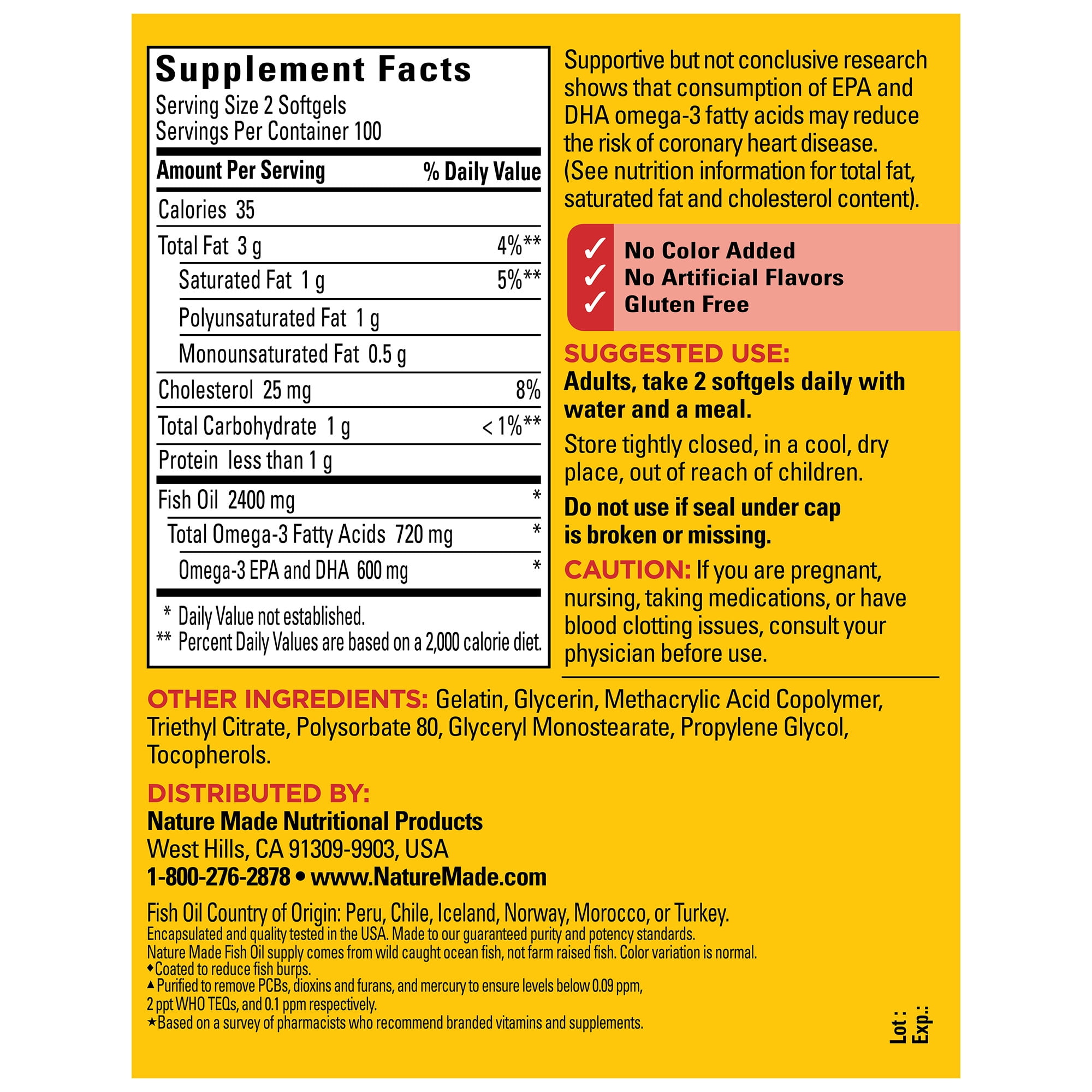 Nature Made Burp Less Fish Oil 1200 mg Softgels, Fish Oil Supplements, 200 Count