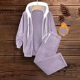 thumbnail image 4 of VBTAPA Women's Fleece Winter 2 Piece Outfits Full Zip Plush Hooded Coat and Pants Soft Warm Loungewear Purple XL, 4 of 9