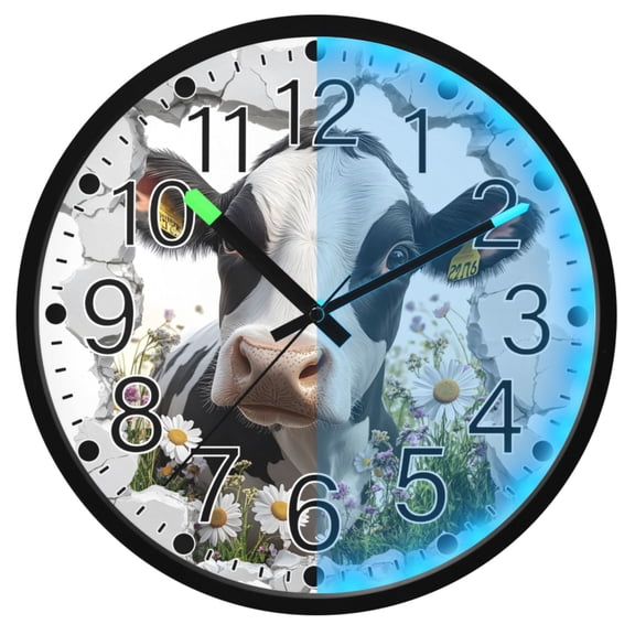 Ryvnso Cow in Wall 12 Inch Night Light Wall Clock Silent Battery Operated Luminous Clocks
