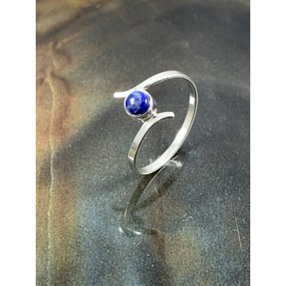 925 Sterling Silver Handmade Natural Round lapis lazu Gemstone Fine Ring Jewelry