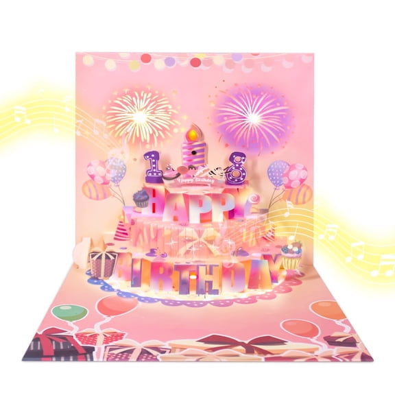 3D Pop Up Birthday Card with Blow Out LED Candle & Music, Light Up Birthday Greeting Cards Gift for Women Men Family Friends