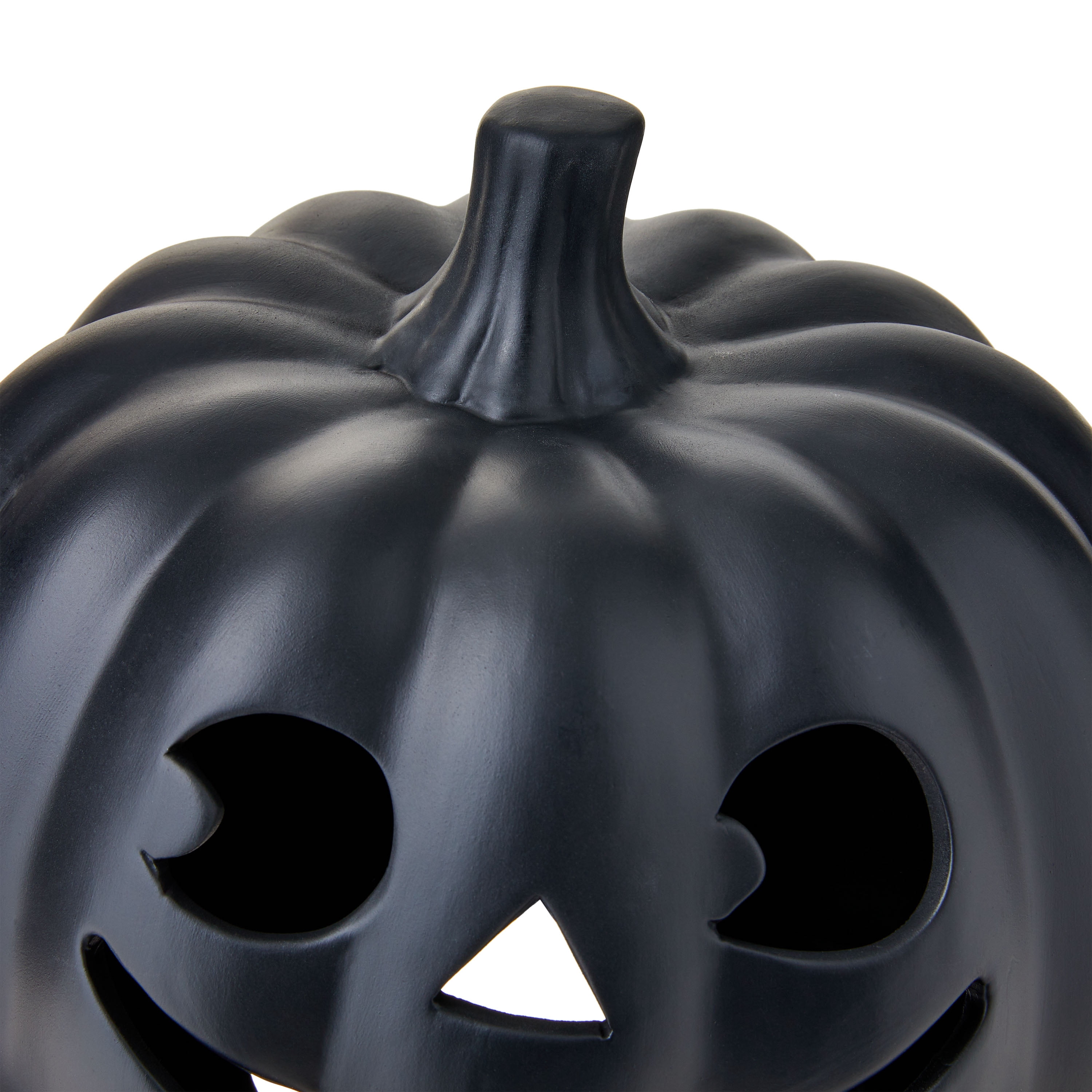 Clay Pumpkin Jack-o'-Lantern Tabletop Decor, Black, 9", Fall Indoor by Way To Celebrate