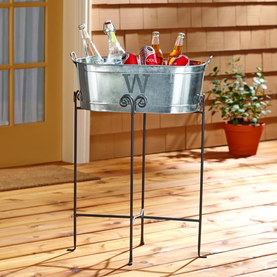 Personalized Galvanized Beverage Tub, Initial with Stand