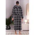 thumbnail image 4 of GFDYREE Men's Warm Fleece Robe with Hood, Plaid Big and Tall Bathrobe, 4 of 7