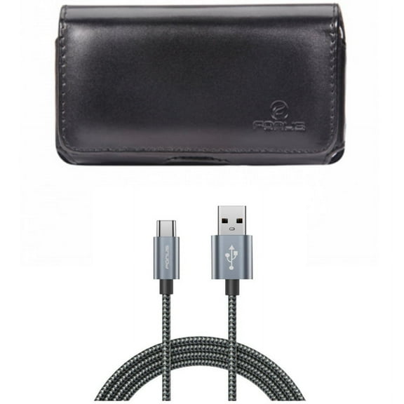 Swivel Leather Case Belt Clip w Charger Cord Type-C 10ft USB Cable Z2V for Acer Liquid Jade Primo - ASUS ROG Phone, ZenFone 4 Pro - Blackberry Motion - BLU Vivo XI Plus - Google Pixel 3 XL