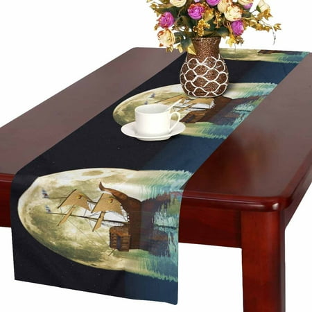 

MKHERT Old Sailing Pirate Ship on Ocean with Full Moon Table Runner Home Decor for Wedding Banquet Decoration 16x72 Inch