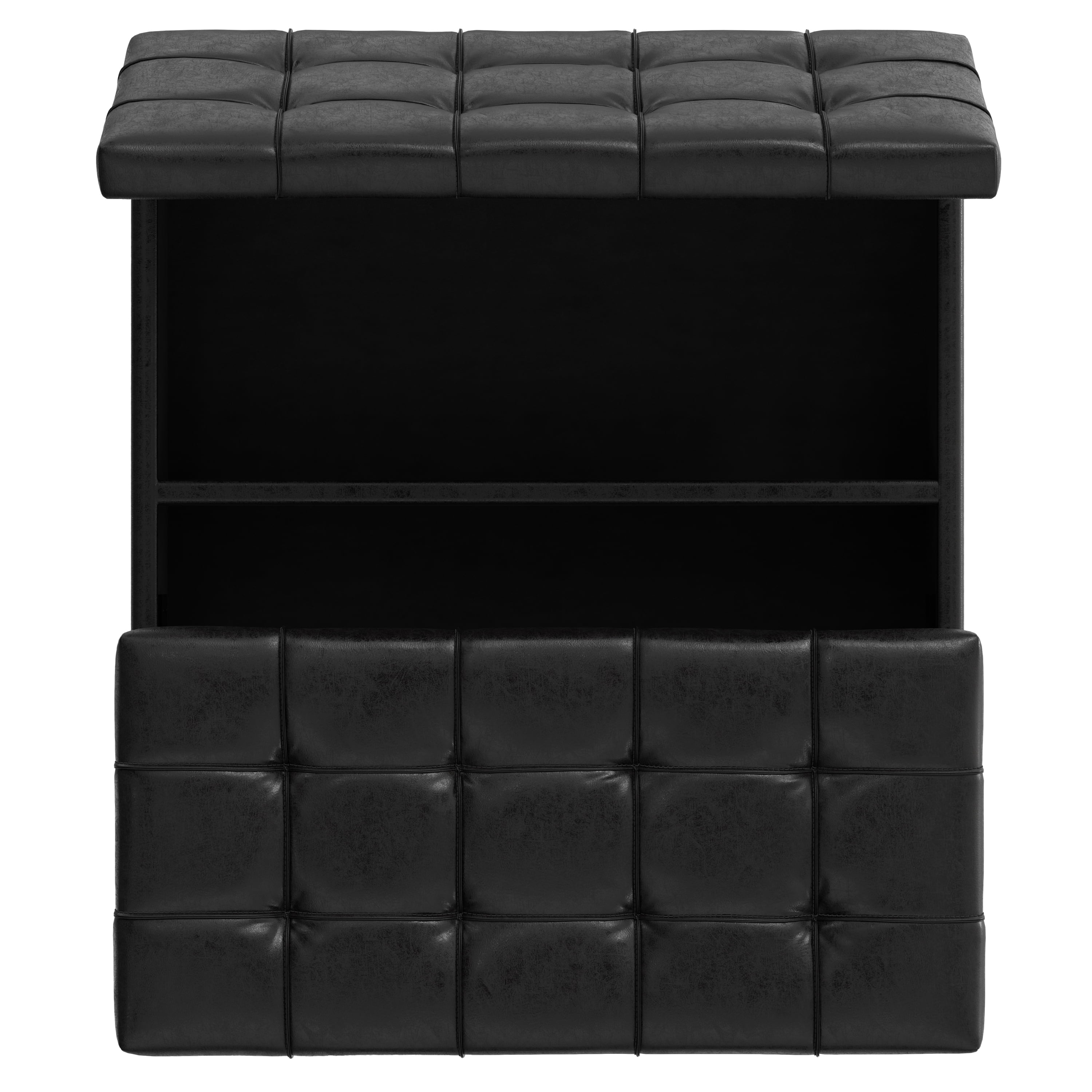 Simpli Home Harrison 40 inch Wide Transitional Square Large Coffee Table Storage Ottoman in Distressed Black Vegan Faux Leather