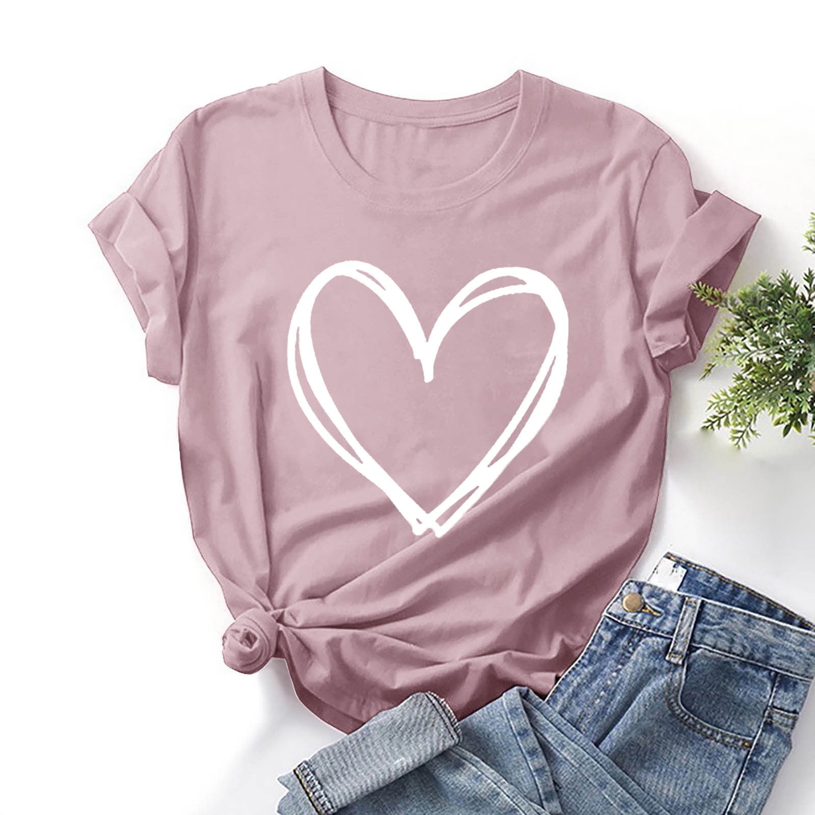 ZVNAΖH Womens Short Sleeve T Shirts Love Heart Graphic Tees Shirt
