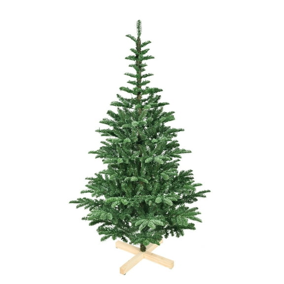 Flower Dance® 5ft Pre-Lit Christmas Tree with 200 Warm White LED Lights, 403 PE PVC Tips, Realistic Layered Look, Unique Wooden Base – Full Artificial Holiday Tree for Home Decor