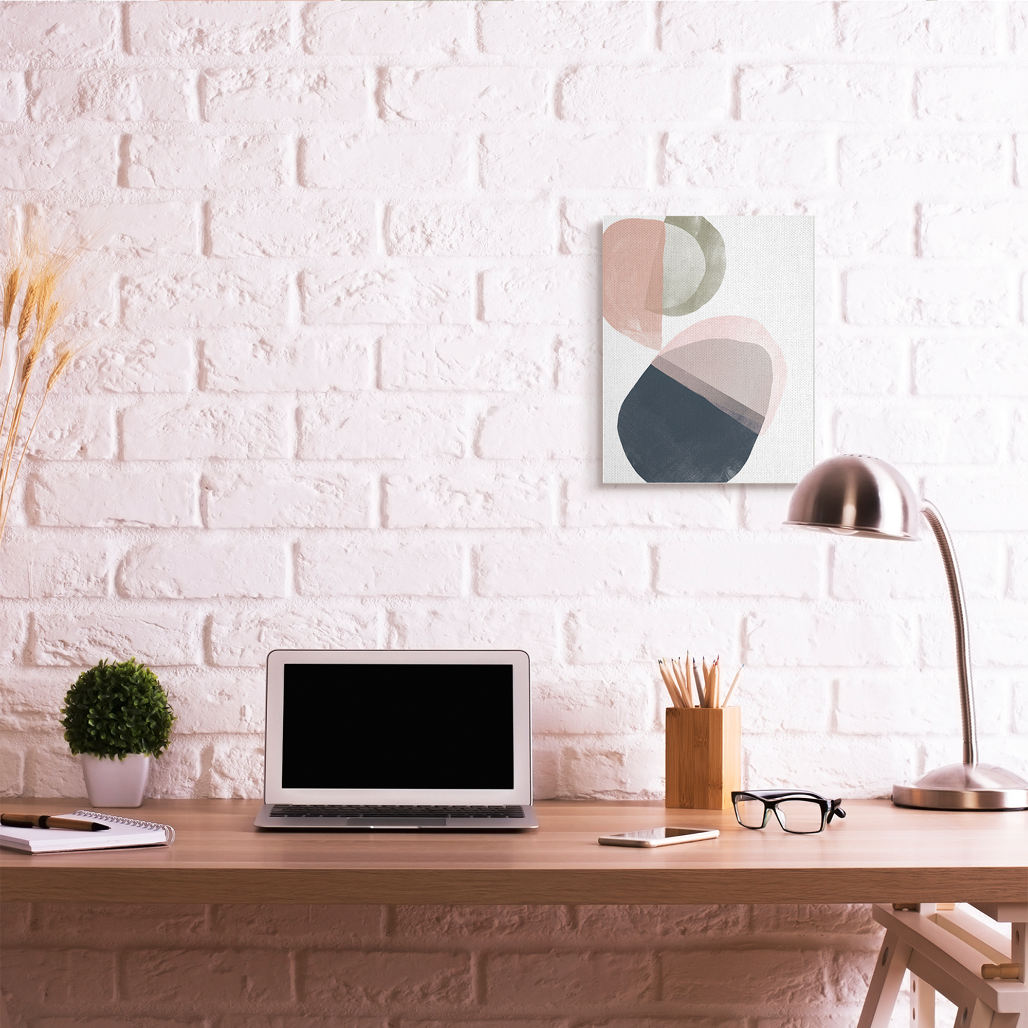 Stupell Industries Asymmetrical Capsule Abstraction Blue Green Pink Canvas Wall Art, 16 x 20, Design by June Erica Vess