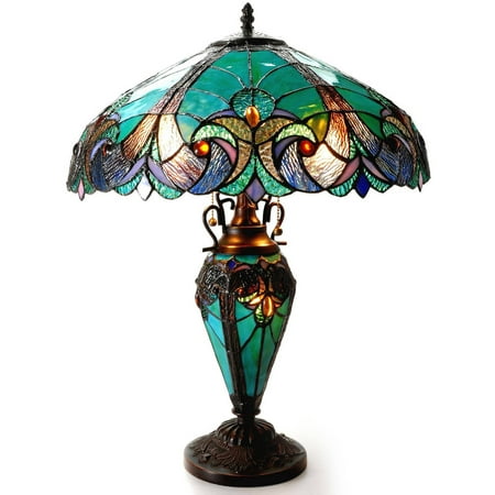 - Chloe Lighting Liaison Tiffany-Style 3-Light Victorian Double Lit Table Lamp with 18