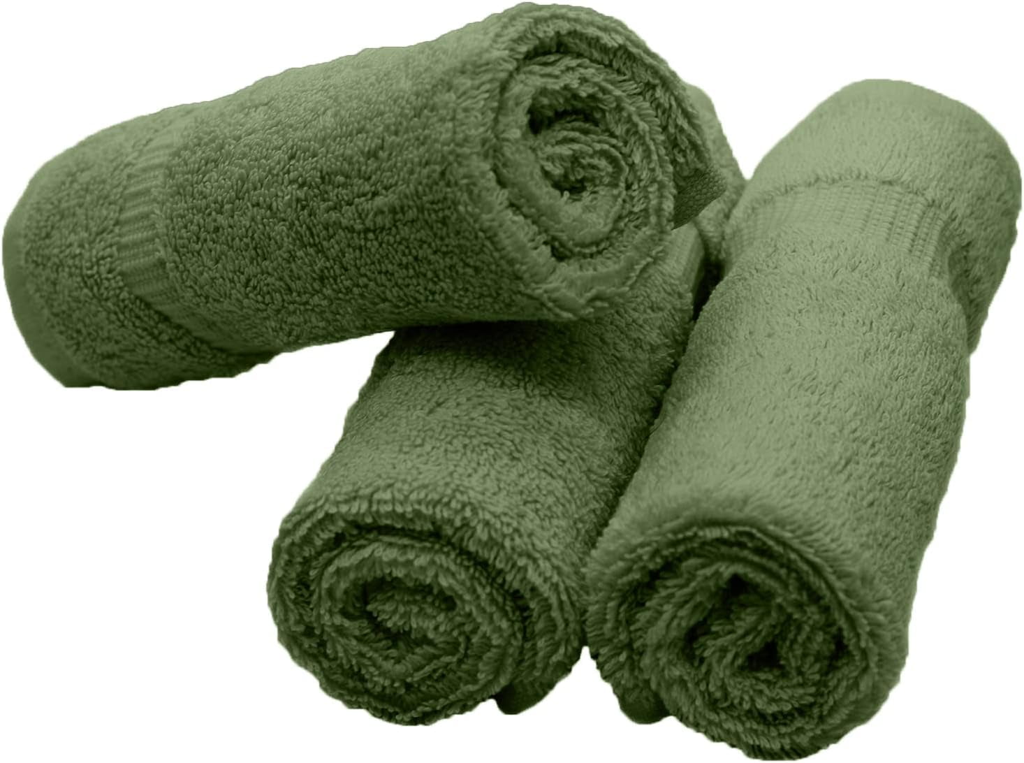 Luxury Hotel &  Collection, 100% Turkish Cotton 700 GSM Cloth, for Body wash, Makeup Remover & Cleaning, Baby, face, Dobby Border Soft washcloths Towel Set 13" X 13", Moss, Set of 6