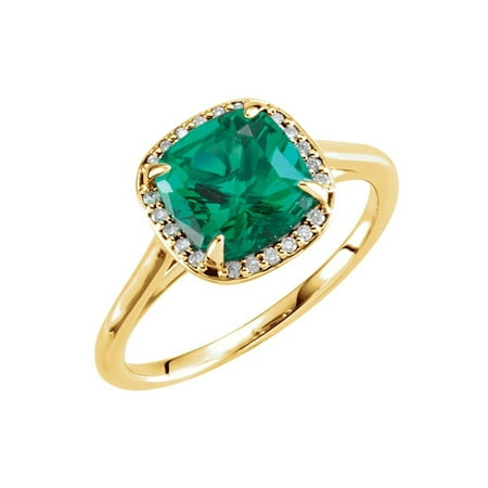 14k Yellow Gold Gem Quality Chatham® Created Emerald & Diamond Halo