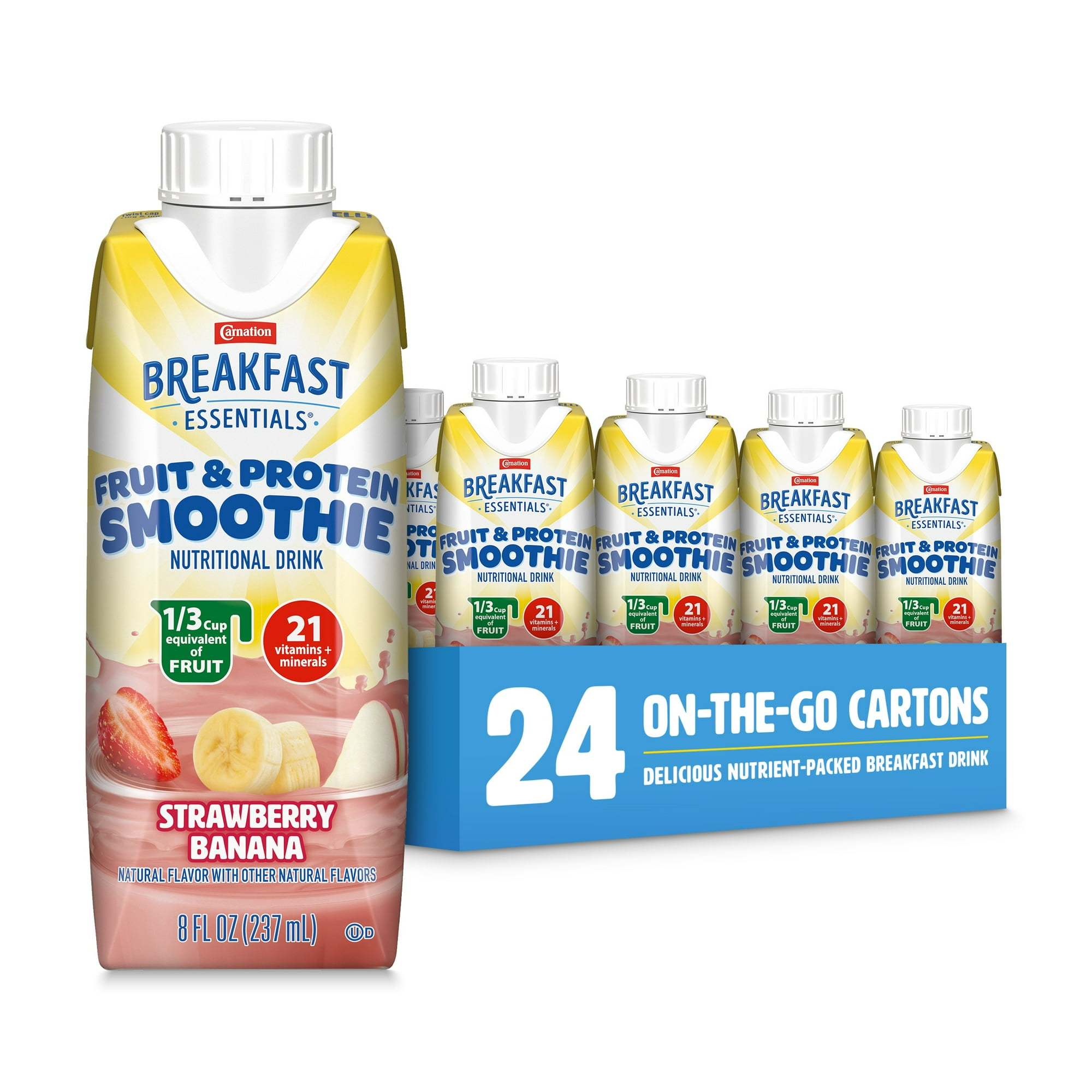 (4 pack) Carnation Breakfast Essentials Fruit and Protein Smoothie, Creamy Strawberry Banana, 8 fl oz, 6 Pack