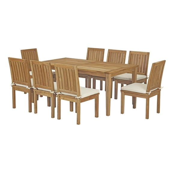 Modern Contemporary Urban Design Outdoor Patio Balcony Garden Furniture Side Dining Chair and Table Set, Wood, White Natural