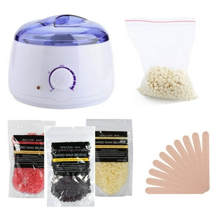 Melting Pot Warm Honey Wax Electric Hot Wax Warmer Hair Removal – Depilatory Hard Wax Melting Pot Heater Kit Set including Four Flavors Hard Wax Beans(Cream, Chocolate, Honey, Strawberry) & 10 Spatulas for Hair Removal ()