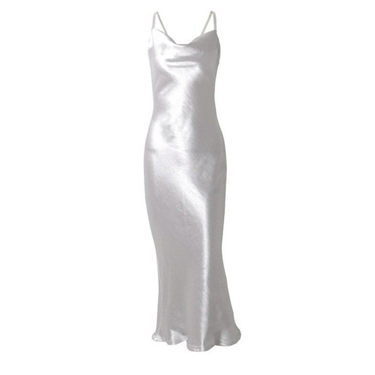 Women Long Satin Slip Dress Spaghetti Strap Party Dress Vintage Silk  Elegant Tank Maxi Dress - Walmart.com