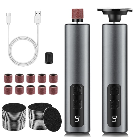 Electric Foot Callus Remover, 2 in 1 Foot File Nail Grinder with 9 Speed, Professional Aluminum Callus Remover Pedicure Tool for Dead,Dry Cracked,Tough Skin and Calluses with 50pcs Sandpaper Discs