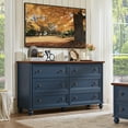 thumbnail image 3 of Rustic Modern Chest of 6 Drawers, 54" Extra Wide Double Dresser for Master Bedroom or Nursery Storage, Storage Dresser Organizer Closet for Living Room, Blue, 3 of 8