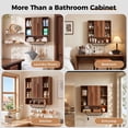 thumbnail image 5 of WIRRYTOR Modern Boho Wall Mounted Bathroom Cabinet with Arched Doors, Medicine Cabinet Kitchen Wall Storage Organizer with Towel Bar, 5 Hooks, Walnut, 5 of 9