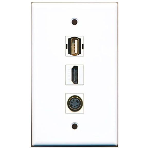 RiteAV - 1 Port HDMI and 1 Port USB A-A and 1 Port S-Video Wall Plate