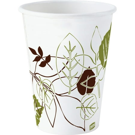 Fits 10 Ounce Cups - Dixie, DXE2340PATHPK, Pathways Design Polylined Hot Cups, 50 / Pack, White, 10 fl oz