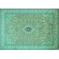 thumbnail image 1 of Ahgly Company Machine Washable Indoor Rectangle Medallion Turquoise Blue Traditional Area Rugs, 2' x 5', 1 of 4