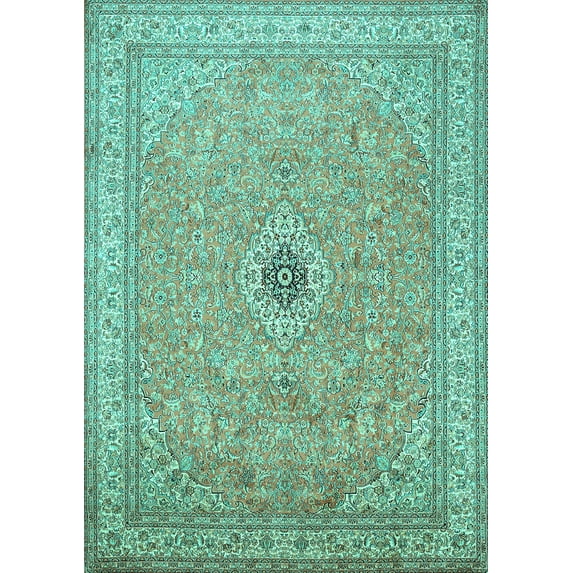 Ahgly Company Machine Washable Indoor Rectangle Medallion Turquoise Blue Traditional Area Rugs, 2' x 5'