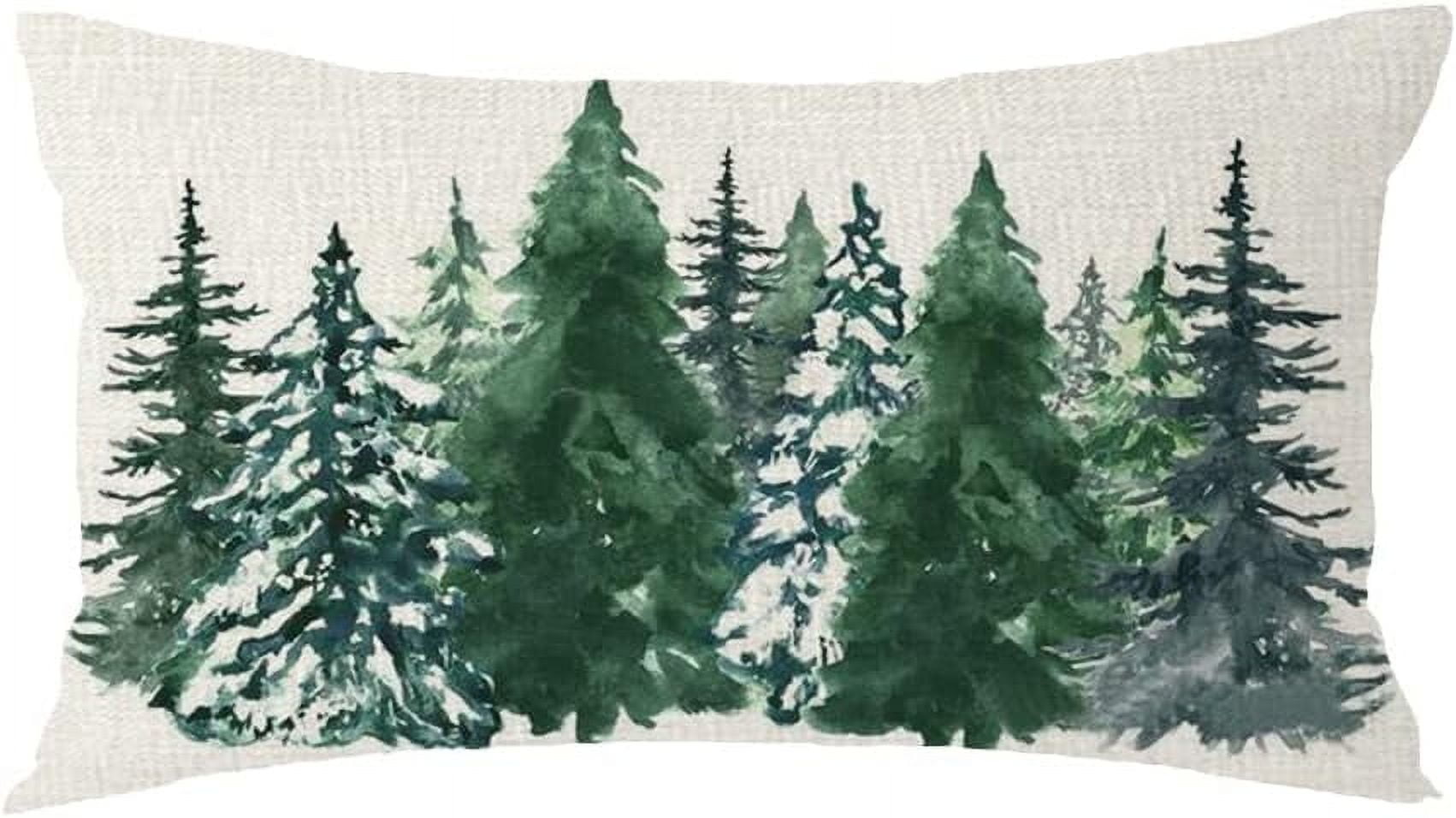 Set of 2 Merry Christmas Trees Cedar Pine Watercolor Painting for Holiday Lumbar Decorative Throw Pillow Cover Cushion Case Cotton Linen for Bed Sofa Holiday Outdoor 12x20inches