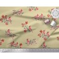 thumbnail image 2 of Soimoi Beige Japan Crepe Satin Fabric Red Berries & Bulbul Bird Print Fabric by the Yard 42 Inch Wide, 2 of 3