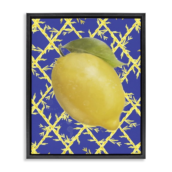 Stupell Industries Bold Lemon over Blue Food & Beverage Painting Black Floater Framed Canvas Art Print Wall Art, 17 x 21