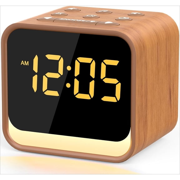 Compact Wooden Sound Machine Alarm Clock with White Noise & Gentle Birdsong Wake-Up – Small Digital Bedroom Clock for Sleep, Phone-Free Routine