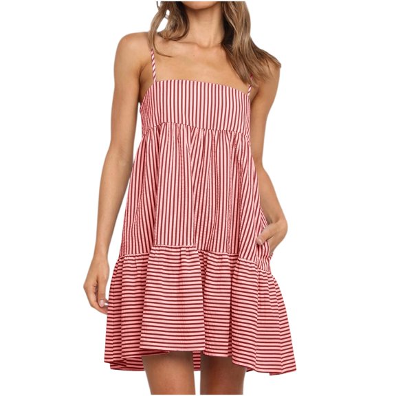 StSilkitty Striped Cami Dresses for Womens Spaghetti Strap Sleeveless Square Neck Romper Sundresses Beach Vacation Dress