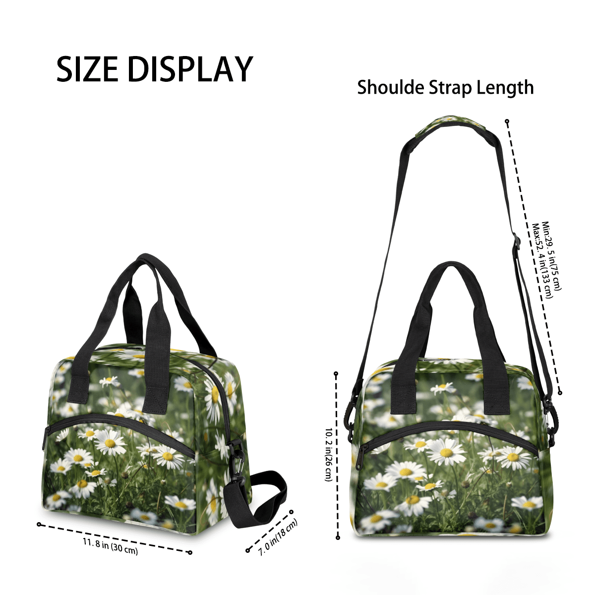 Herdesigns Daisy Insulated Lunch Bag for Women Men Adults Large Reusable Lunch Box Floral Leakproof Cooler Tote Bags with Adjustable Shoulder Strap