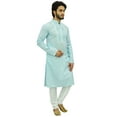 thumbnail image 4 of Atasi Men's Designer Blue Kurta Pyjama Set Long Cotton Punjabi Shirt-Small, 4 of 6