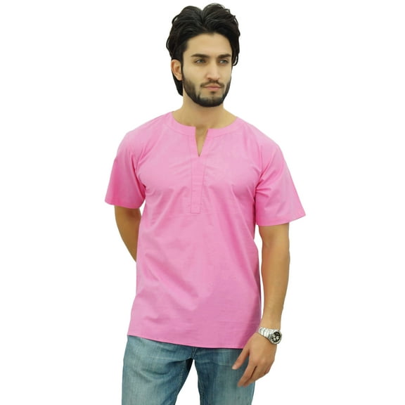 Atasi Men's Casual Short Kurta Indian Tunic V-Neck Cotton Top-XXX-Large